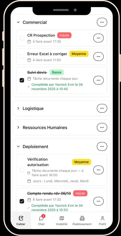 Aperçu de l'application Kahier sur smartphone
